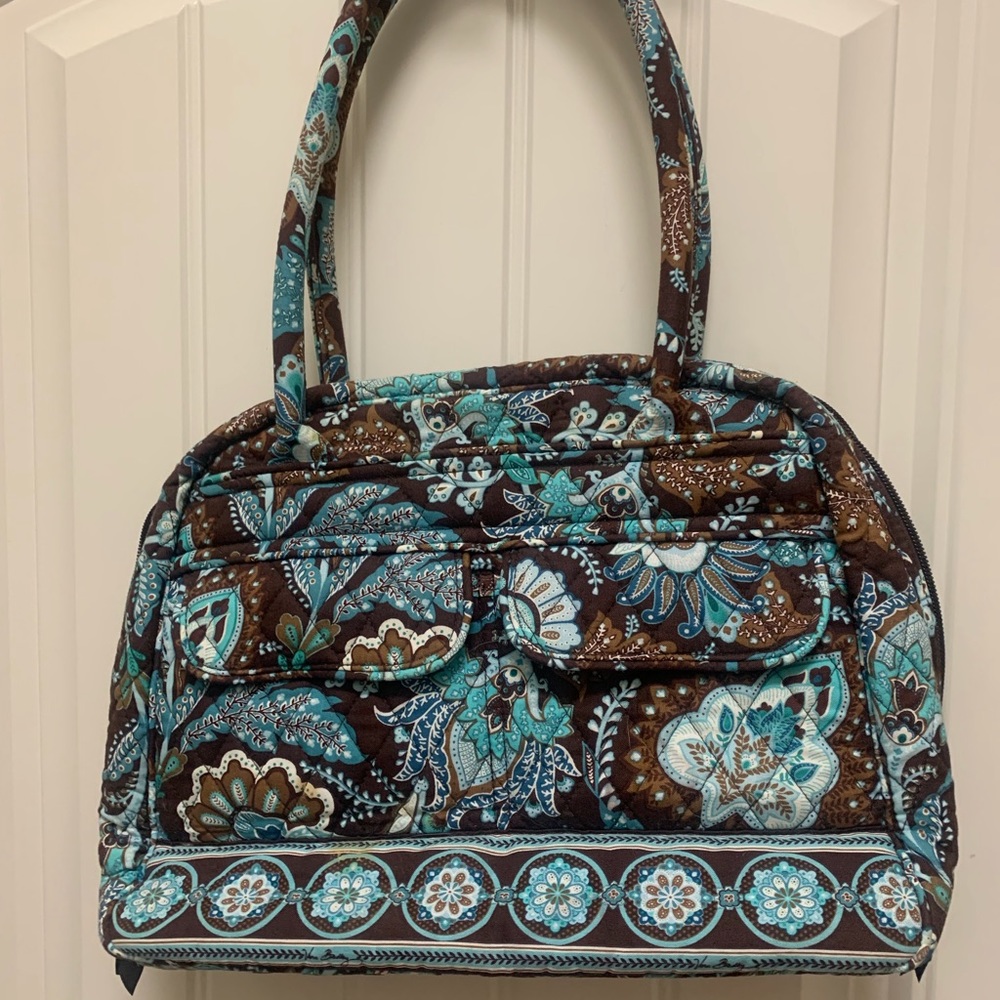Vera Bradley bowler bag in retired fabric Java blue.